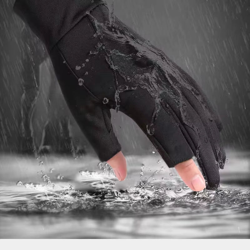 Winter Men'S Gloves Are Velvet-Lined, Warm, Non-Slip, and Have Two Fingers Exposed for Driving and Riding Motorcycles, Windproof and Waterproof Gloves