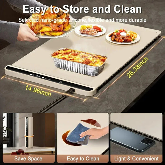 Electric Warming Tray Food Warmer Mat Foldable Coffee Warming Pad for Food Portable Electric Warming Tray Silicone Warmer Plate