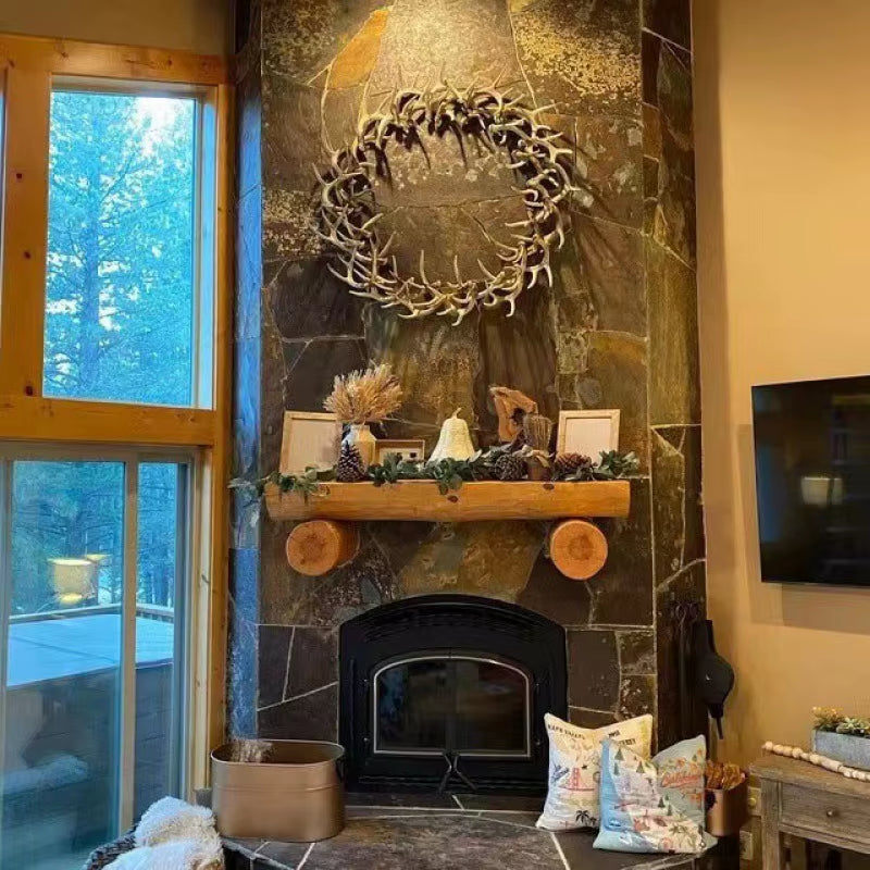 Christmas Rustic Farmhouse Antler Wreath outside Home Decoration Accssories Wall Hanging Ornament Deer Horn Statue Garland