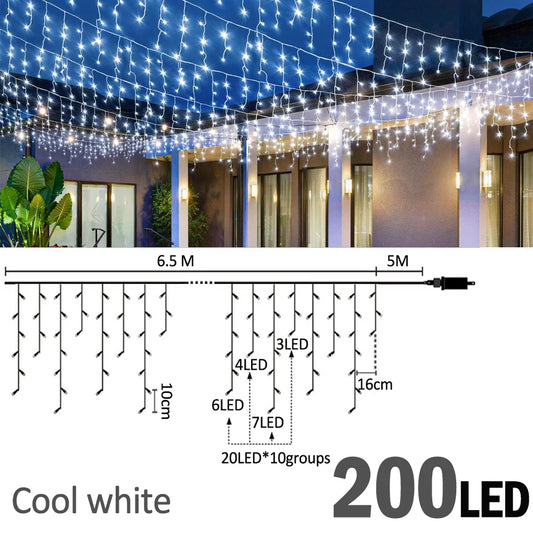 LED Icicle String Lights - 6.5M/200 LEDs or 20M/480 LEDs - Christmas