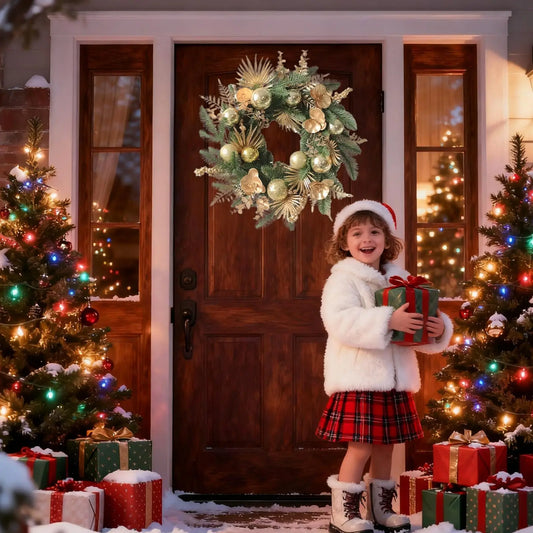 Christmas Wreath - 19-Inch Golden Ball Pine - Front Door & Wall Decor