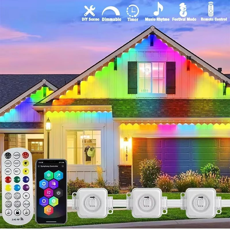 150Ft Permanent Eaves LED Smart RGB Outdoor Led Lights for House with Remote Full House Eaves Light Christmas Holiday Decor