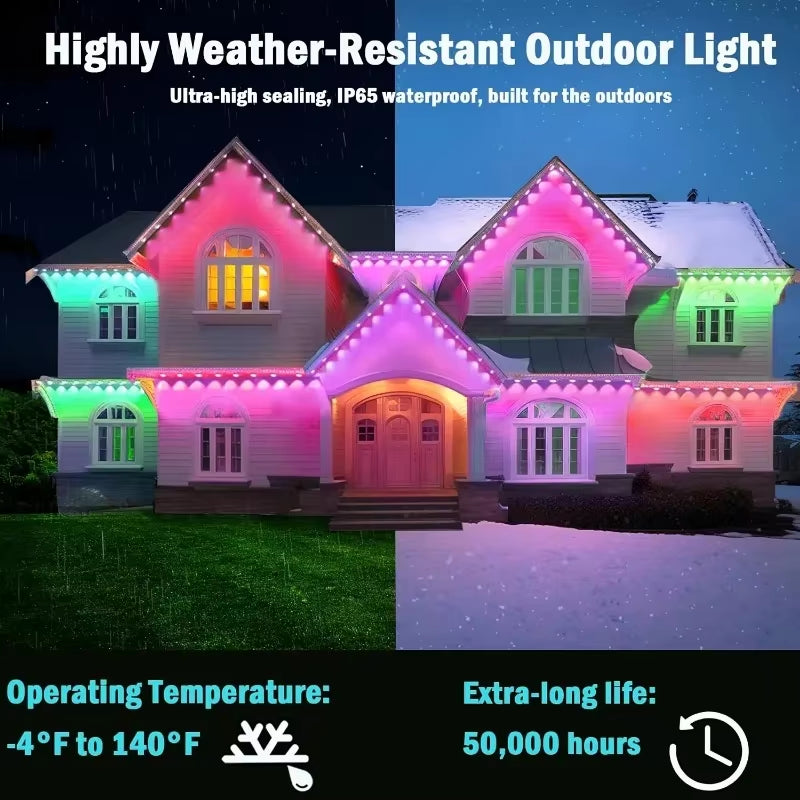 150Ft Permanent Eaves LED Smart RGB Outdoor Led Lights for House with Remote Full House Eaves Light Christmas Holiday Decor
