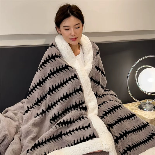 Blanket Quilt New Thickened Cloud-Feel Fleece Double-Layer Plush Winter Wool Knee Nap Four Seasons Blankets for Sofas Sleeping