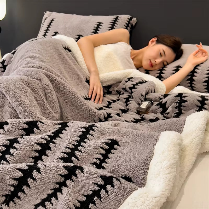 Blanket Quilt New Thickened Cloud-Feel Fleece Double-Layer Plush Winter Wool Knee Nap Four Seasons Blankets for Sofas Sleeping