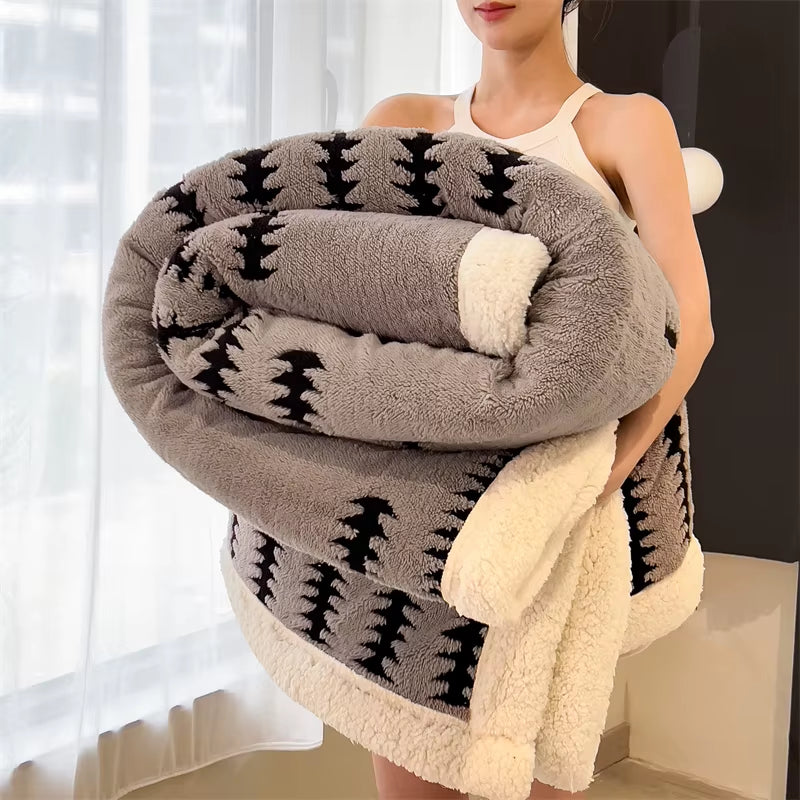 Blanket Quilt New Thickened Cloud-Feel Fleece Double-Layer Plush Winter Wool Knee Nap Four Seasons Blankets for Sofas Sleeping