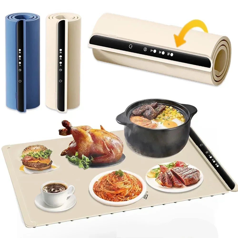 Electric Warming Tray Food Warmer Mat Foldable Coffee Warming Pad for Food Portable Electric Warming Tray Silicone Warmer Plate
