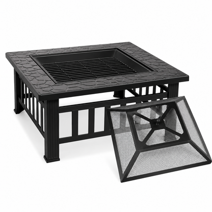 Fire Pit Table - 32" Square Wood Burning - Steel Outdoor BBQ