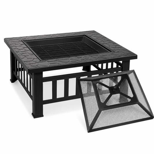 Fire Pit Table - 32" Square Wood Burning - Steel Outdoor BBQ