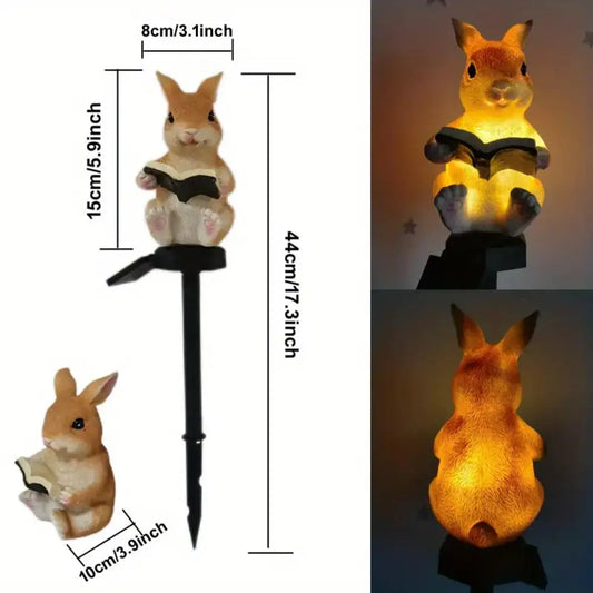 Solar Animal Garden Light - Rabbit & Hedgehog Statue - Waterproof Resin