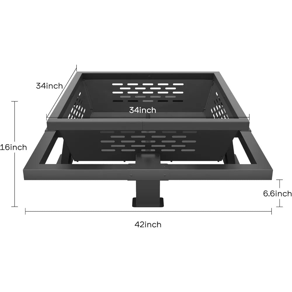42-Inch Square Fire Pit - Wood Burning with Poker - Backyard & Patio