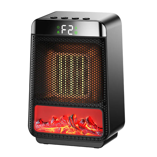 Portable Electric Heater - 3D Flame Effect - Silent & Timer