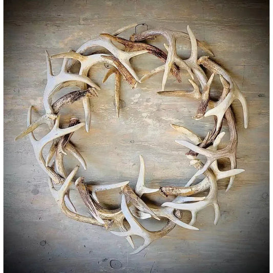 Rustic Farmhouse Antler Wreath - Christmas Wall Hanging - Deer Horn Decor