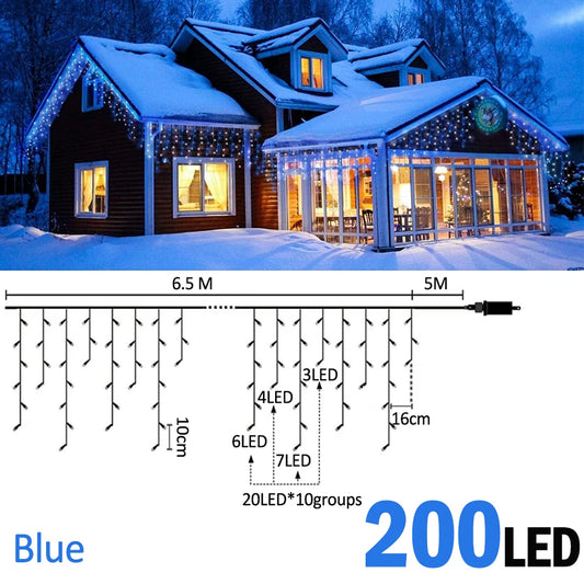 LED Icicle String Lights - 6.5M/200 LEDs or 20M/480 LEDs - Christmas