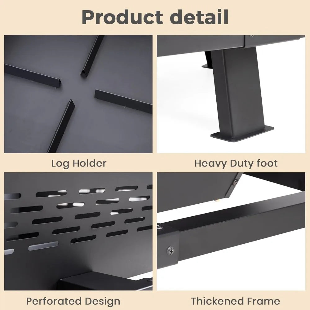 42-Inch Square Fire Pit - Wood Burning with Poker - Backyard & Patio