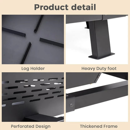 42-Inch Square Fire Pit - Wood Burning with Poker - Backyard & Patio