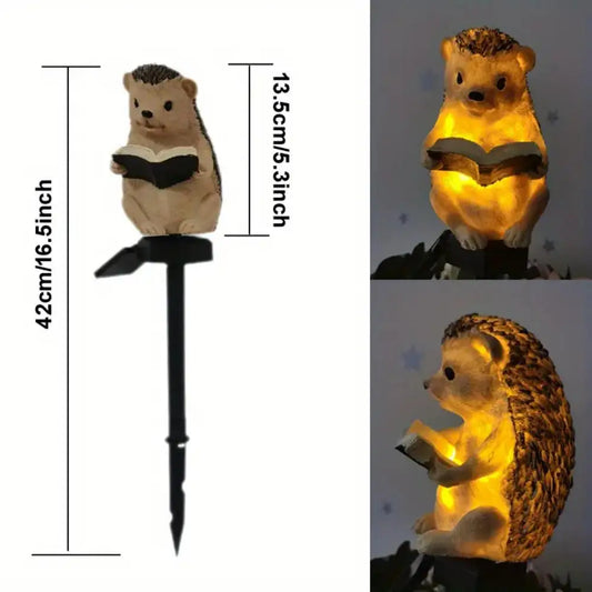 Solar Animal Garden Light - Rabbit & Hedgehog Statue - Waterproof Resin