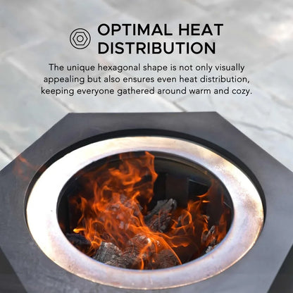 26-Inch Hexagonal Fire Pit - Smokeless Wood Burning - Cover & Poker