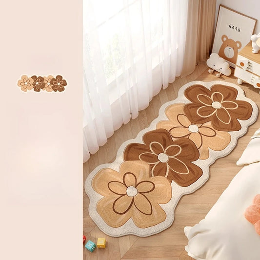 Flower Pattern Plush Carpet - Thick Washable Rug - Bedroom & Living Room