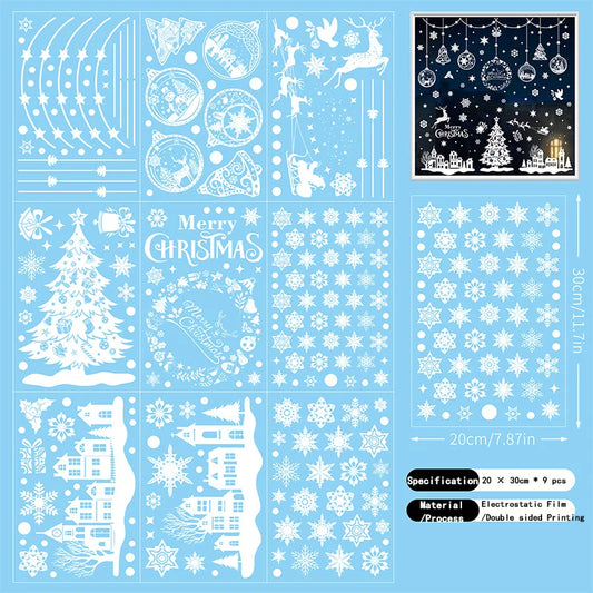 Christmas Window Stickers - 9-Piece Snowflake & Reindeer Set