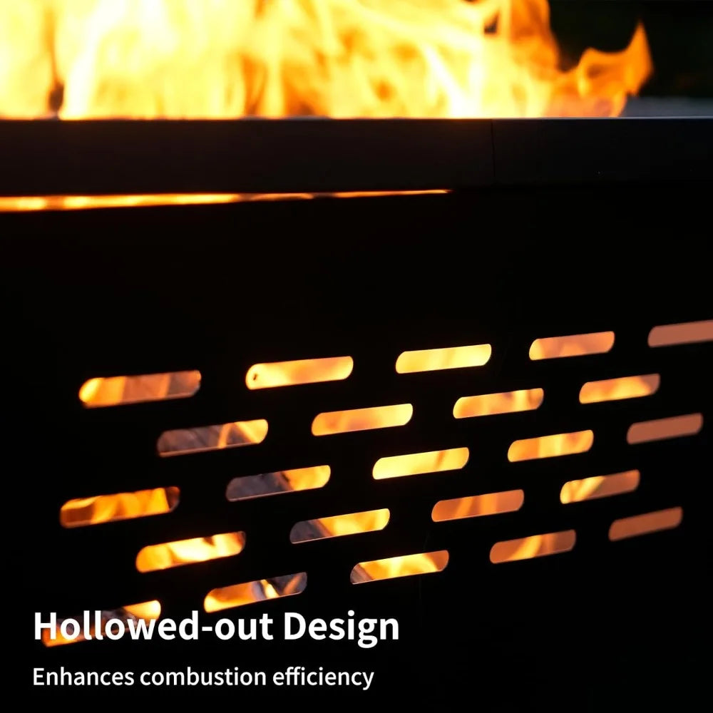 42-Inch Square Fire Pit - Wood Burning with Poker - Backyard & Patio