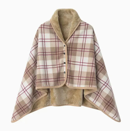 Plaid poncho with beige interior on a white background
