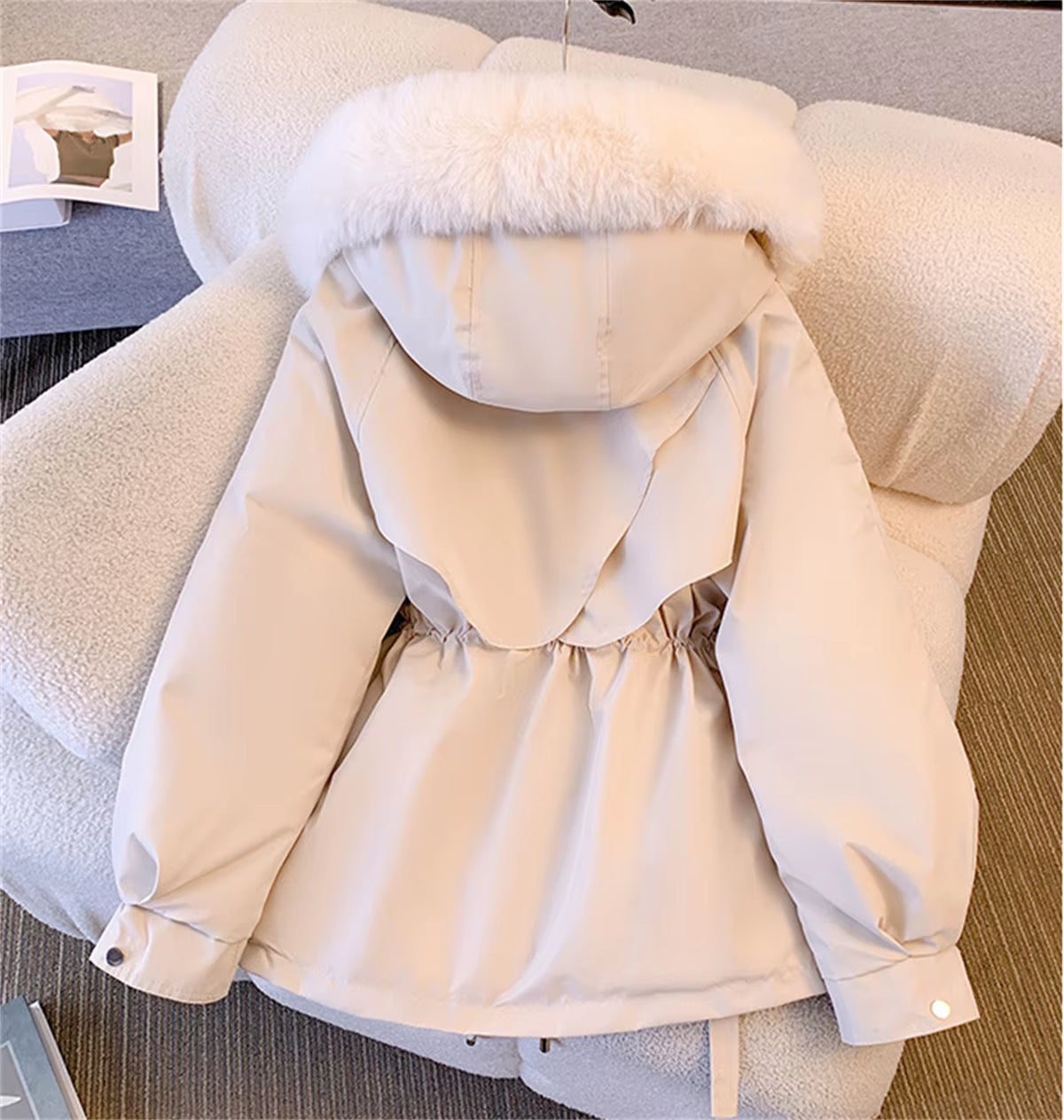 Women Autumn Winter Fashion Coats Korean Hooded Drawstring Padded Jackets Solid Female Casual Street Outfit Coat Zip up Parkas