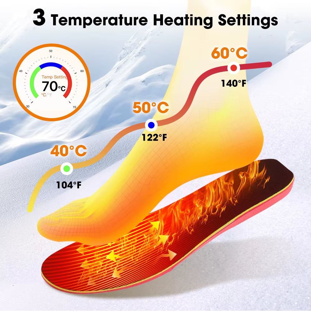 Smart Heated Insoles Rechargeable Foot Warming Pad APP Control Warmer Feet for Winter Outdoor Sports Adjustable Heating Shoe Pad
