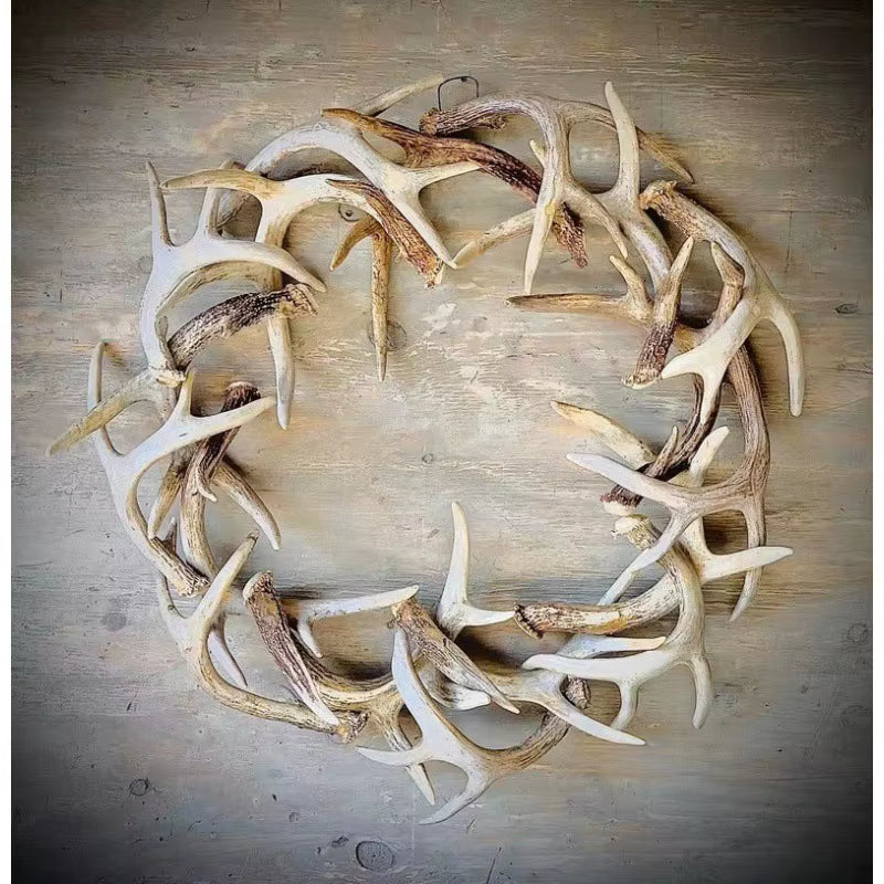 Christmas Rustic Farmhouse Antler Wreath outside Home Decoration Accssories Wall Hanging Ornament Deer Horn Statue Garland